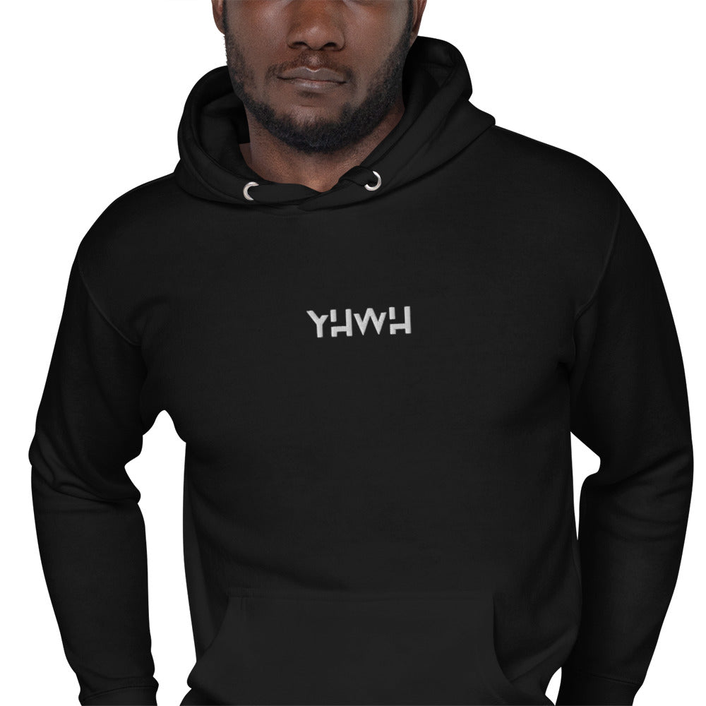 Sweat à capuche noir unisexe brodé YHWH
